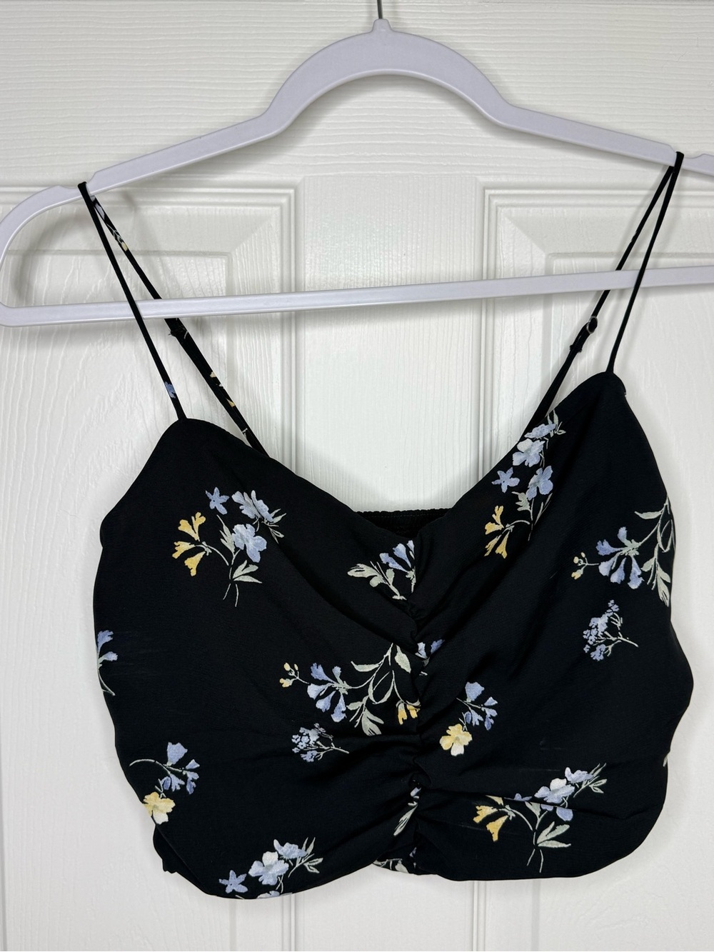 Abercrombie & Fitch Black Floral Ruched Cami Crop Top